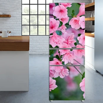 Наклейки с розовыми цветами, дверная крышка, обои для холодильника, Клейкая морозильная камера, Виниловая пленка, декор, Забавная наклейка, Художественная роспись, Кухня