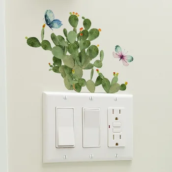 T69 # Зеленое растение, Кактус, Бабочка, Выключатель света, Телефон, наклейки на стены для украшения дома своими руками, Мультяшные Животные, наклейки на фрески