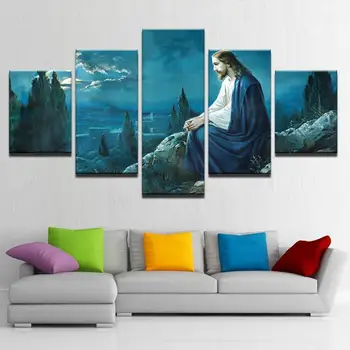 Модульные картины 5 панелей Холст картина Иисус Христос Настенное искусство Картина Украшение дома Картины для гостиной Печать картин