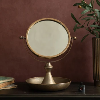 Скандинавское Металлическое Настольное Зеркало для украшения спальни Туалетный столик Большое Туалетное зеркало в стиле ретро Железное Настольное Железное Косметическое зеркало