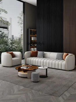 Светлый Роскошный кожаный диван в итальянском стиле для гостиной, современный простой комбинированный диван с прямым рядом, Полный комплект