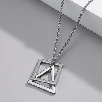 2023 Классический геометрический Квадратный треугольный мужской кулон из нержавеющей стали, современное модное уличное ожерелье для мальчиков, ювелирный подарок