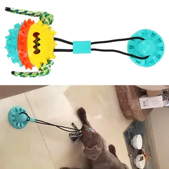 Силиконовая игрушка-мячик на присоске для собак, жевательная игрушка для домашних животных, интерактивная чистка зубов, дозатор корма для собак, зубная щетка для собак