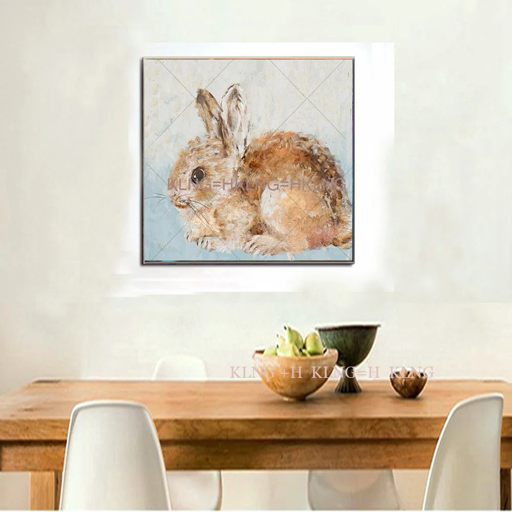Картина с животными на холсте, красивый кролик, мягкая коробка для рисования маслом, милые животные, украшение спальни, вестибюля отеля.