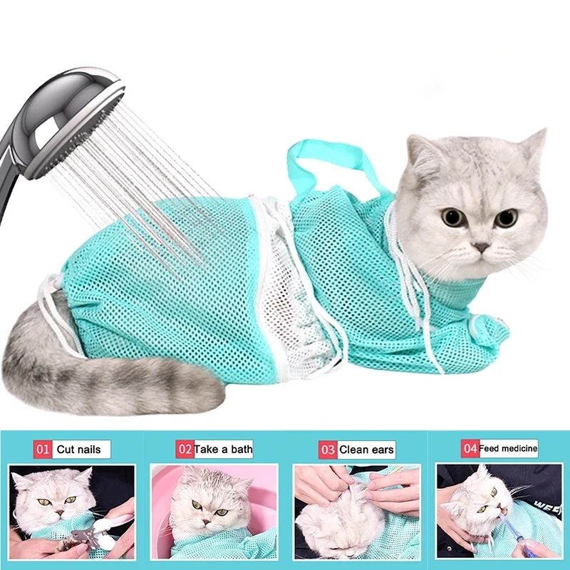 Новейшая сетчатая сумка для ванны для домашних кошек, Регулируемая Кошачья сумка для душа, Устойчивая к царапинам, Сумки для стирки, товары для кошек