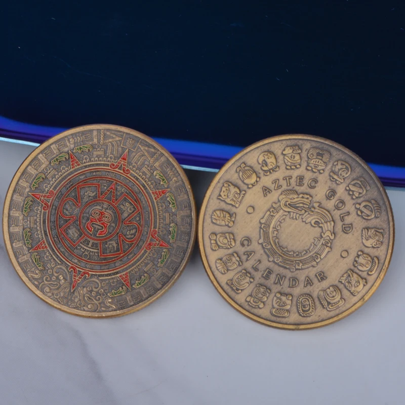 Календарь с Золотым Драконом ацтеков, Таинственная Старинная Мексика, Памятные кошельки майя, Металлическая монета