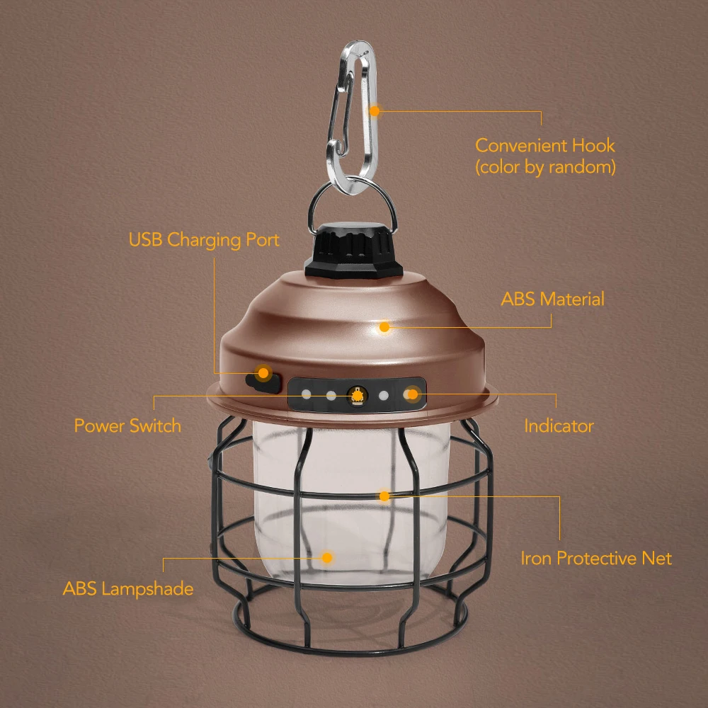 Винтажный USB Перезаряжаемый Походный фонарь IPX4 Водонепроницаемый Подвесной светильник для кемпинга на открытом воздухе, рыбалки, альпинизма