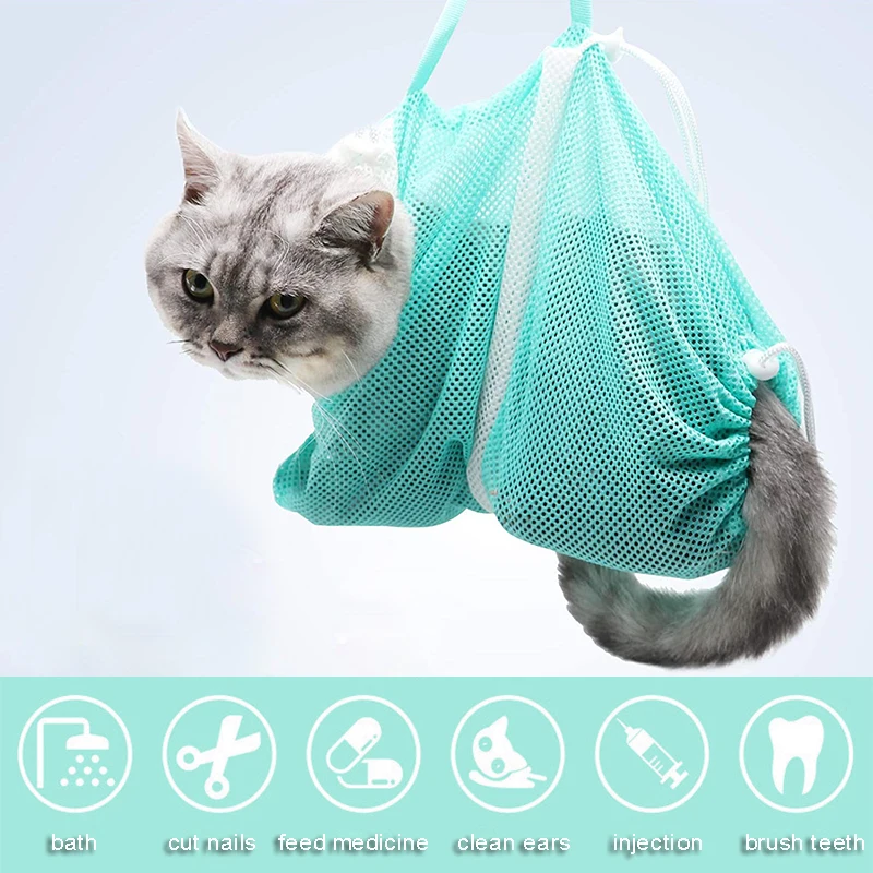 Новейшая сетчатая сумка для ванны для домашних кошек, Регулируемая Кошачья сумка для душа, Устойчивая к царапинам, Сумки для стирки, товары для кошек