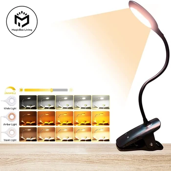 Портативная настольная лампа Перезаряжаемая лампа для чтения, защищающая глаза, книжная лампа, светодиодная USB-лампа для чтения, зажим для сенсорного управления, настольная лампа
