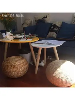Сферический соломенный футон, стул для гостиной с приподнятым сиденьем, японский пуф из ротанга, натуральный пуф ручной работы
