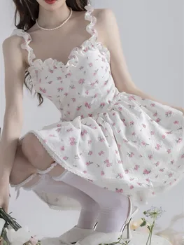 Женское платье-майка с цветочным рисунком, Французский дизайн, Тонкое Летнее Пляжное мини-платье с хвостом 2023