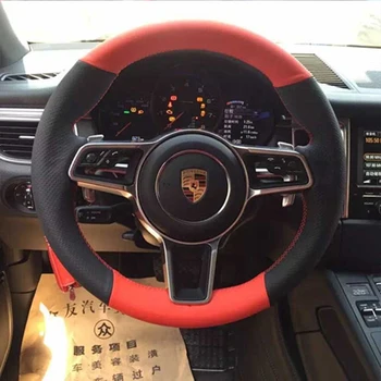 Ручная Швейная красно-черная нескользящая Кожаная Крышка Рулевого Колеса Автомобиля Porsche Panamera Cayenne Macan 718 911 Аксессуары Для Интерьера