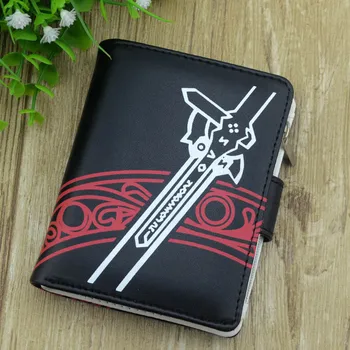 Sword Art Онлайн Черный Мягкий Кожаный бумажник с короткими пуговицами из искусственной кожи, кошелек для монет, Карман на молнии