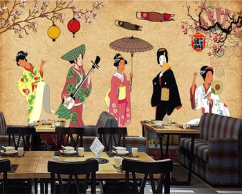 beibehang papel de parede Изготовленный на Заказ японский ретро персонаж леди кухня суши ресторан украшение настенной росписи фон обои