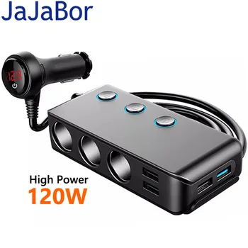 JaJaBor Автомобильный Разветвитель Гнезда Прикуривателя 7 Портов 4 Порта USB QC3.0 Быстрая Зарядка Независимый Переключатель 120 Вт Адаптер Высокой Мощности