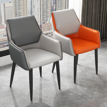 Обеденные стулья из скандинавской кожи, гостиничная мебель, Современный минималистичный обеденный стул со спинкой для гостиной, Домашние стулья с подлокотниками для столовой