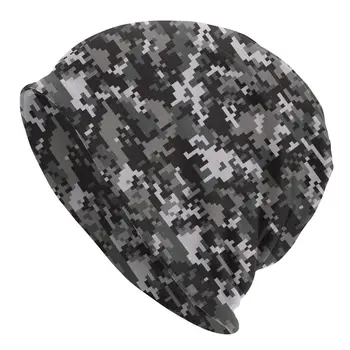 Черно-серая цифровая военная камуфляжная шапочка Femme в стиле хип-хоп, вязаная шапка для мужчин и женщин, зимние теплые армейские камуфляжные шапочки, кепки