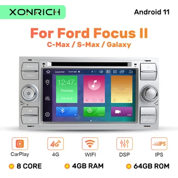 IPS DSP 2 Din Android 11 Car Радио Мультимедиа Для Ford Focus 2 3 mk2 Mondeo 4 Kuga Fiesta Transit Connect S-MAXC-MAX 8 Core4G 64G