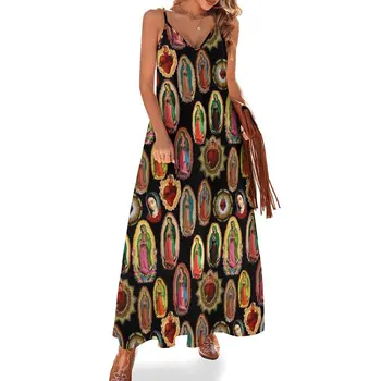 Платье Богоматери Гваделупской, Девы Марии, эстетичные повседневные длинные платья с V-образным вырезом, женское элегантное платье макси с принтом, большие размеры 3XL 4XL