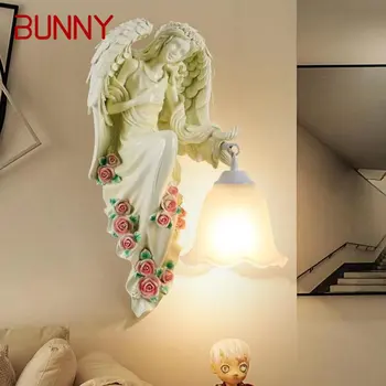 Настенный светильник BUNNY Modern Angel, белый светодиодный Креативный Европейский бра из смолы для декора Дома, гостиной, спальни