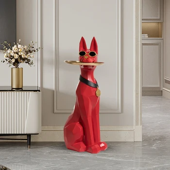 Китайский красный переезжает в новый дом, креативные украшения для пола с большой собакой, шкаф для телевизора в гостиной рядом с двумя боковыми украшениями