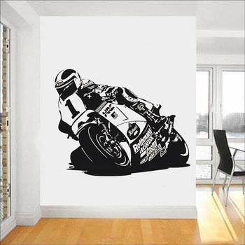 Наклейка на стену гоночного мотоцикла Виниловый Домашний Декор Наклейки на стены мотоциклиста для подростковой комнаты на фоне изголовья кровати Z216