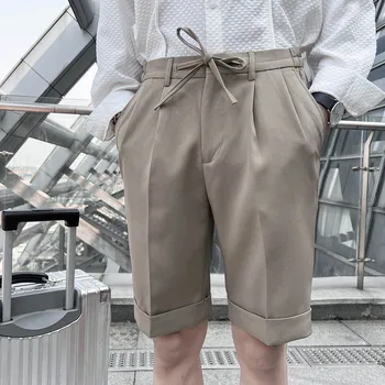 Летняя Новая Деловая официальная одежда с эластичным поясом длиной до колен, прямые шорты, мужская одежда простого приталенного покроя, повседневные Короткие Homme 36