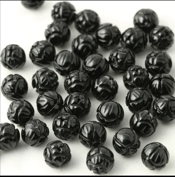 10 штук свободные бусины черный агат резной flower12/14mm для изготовления ювелирных изделий DIY FPPJ оптовая продажа бусин природный драгоценный камень