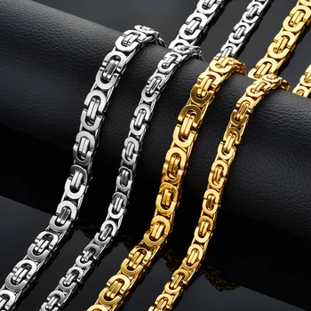 Ожерелье для мужчин 6 мм 8 мм нержавеющая сталь Золотого цвета Византийская цепочка с Бордюрным звеном Модные ювелирные изделия