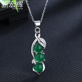 Посеребренное ожерелье с подвеской из натурального зеленого камня, национальное очарование, женские украшения для банкета, аксессуары, подарок на Годовщину