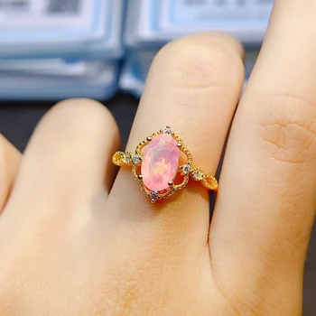 Кольцо с натуральным драгоценным камнем из стерлингового серебра 925 пробы Кольцо с розовым опалом Обручальное Кольцо Primise Для женщин