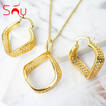 Sunny Jewelry, новые позолоченные комплекты ювелирных изделий, серьги и ожерелье для женщин, подарки на свадьбу, годовщину, Модные