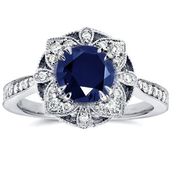Аксессуары Модное женское кольцо с выдолбленным цветком, инкрустированное синим цирконом, кольцо, браслет, ювелирные изделия