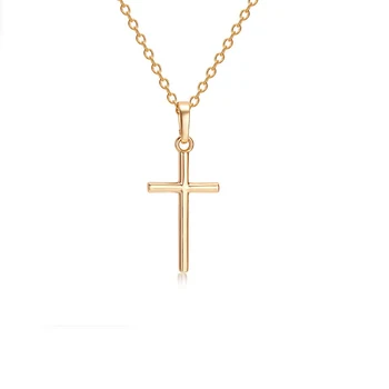 Модное простое ожерелье с подвеской в виде креста, Колье на цепочке золотого цвета для женщин, мужчин, пары ювелирных изделий, подарка на День рождения
