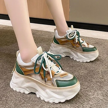 2023 Весенние модные массивные кроссовки, женские теннисные туфли на платформе со шнуровкой, дышащая спортивная обувь с толстой подошвой