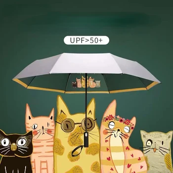 Мультфильм животных, 3 складных автоматических зонта, 8-каратный Титаново-серебряный Солнцезащитный Солнцезащитный зонтик от солнца и дождя, открытый Портативный женский