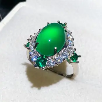 2021 Кольцо из натурального зеленого нефрита с серебром 925 пробы, кольца из розового золота с хризопразом, женская Бижутерия, Аксессуары, подарки для дам