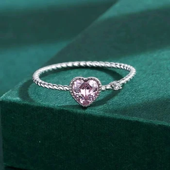 Кольцо с розовым сердечком из стерлингового серебра 925 пробы для женщин, Очаровательные украшения, Разноцветный циркон, Модные Милые украшения, подарки на День рождения Misfrss