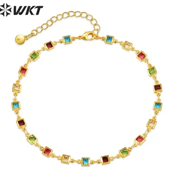 WT-MB125 WKT Новый красочный браслет-цепочка из кубического циркона длиной 17 см, браслет-чокер из настоящего золота с покрытием для девочки, популярный подарок