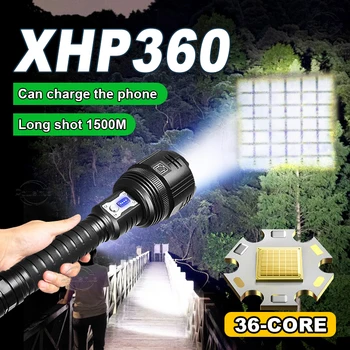 Новейший XHP360LED Фонарик Высокой Мощности Светодиодные Фонари 18650 USB Перезаряжаемый Фонарь 6000 мАч Кемпинг Тактическая Вспышка