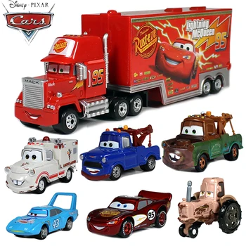Подлинная коллекция Pixar Cars Mater Сине-белая темная серия, детские игрушечные машинки из сплава Lightning McQueen 1:55