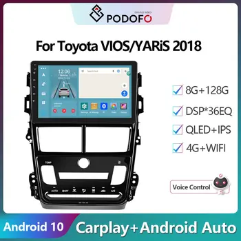 Podofo Android Авторадио Для Toyota VIOS/YARiS 2018 Навигация GPS Автомобильный Мультимедийный Видеоплеер Стерео 2din Carplay Головное Устройство