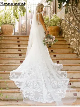 Богемные свадебные платья с иллюзией Русалки с V-образным вырезом и аппликацией на спине, кружевные свадебные платья