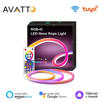 AVATTO Tuya WiFi Smart LED Неоновая Лента Водонепроницаемая Гибкая Режущаяся RGB Световая Лента С Музыкальным Ритмом Работа С Alexa, Google Home