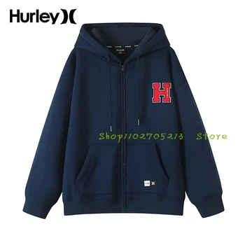 2023 Hurley Новый классический свитер High Street с буквенным логотипом, свободная толстовка с длинным рукавом, толстовка на молнии, куртка