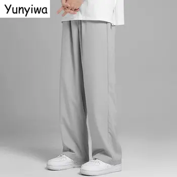 Повседневные брюки Мужские мешковатые однотонные широкие брюки с карманами, универсальные летние дышащие домашние брюки в японском стиле, модные нижние вставки
