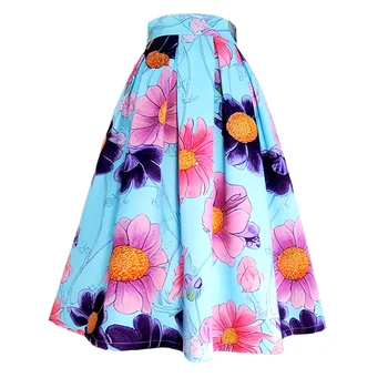 2023 Весна Лето Новая стильная винтажная Элегантная эстетичная одежда для женщин, длинная ярко-синяя юбка с цветочным рисунком подсолнечника, с высокой талией, длинная