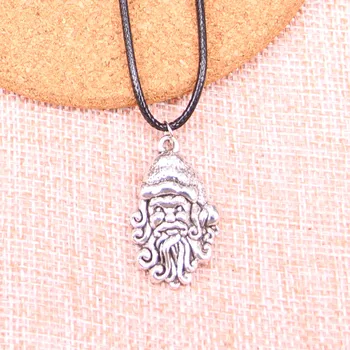 20шт Античного серебряного цвета, Рождественский кулон Санта-Клауса 32*19 мм, Кожаное ожерелье-цепочка, ожерелье из черного кожаного шнура.
