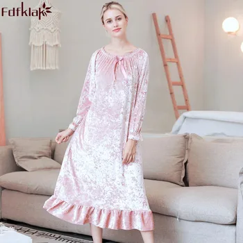 Fdfklak M-XXL Плюс размер осенняя новая женская ночная рубашка ночное платье женское ночное белье сексуальное пижамное платье для сна Q1538