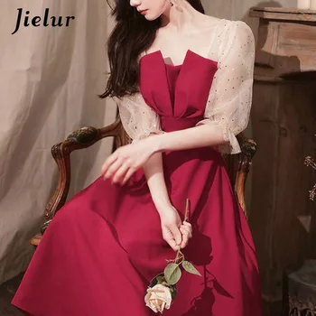 Jielur 2022 Французские Элегантные миди-платья Корейская мода Вечернее платье для вечеринки Женские Свадебные Винтажные сарафаны для женщин Летние